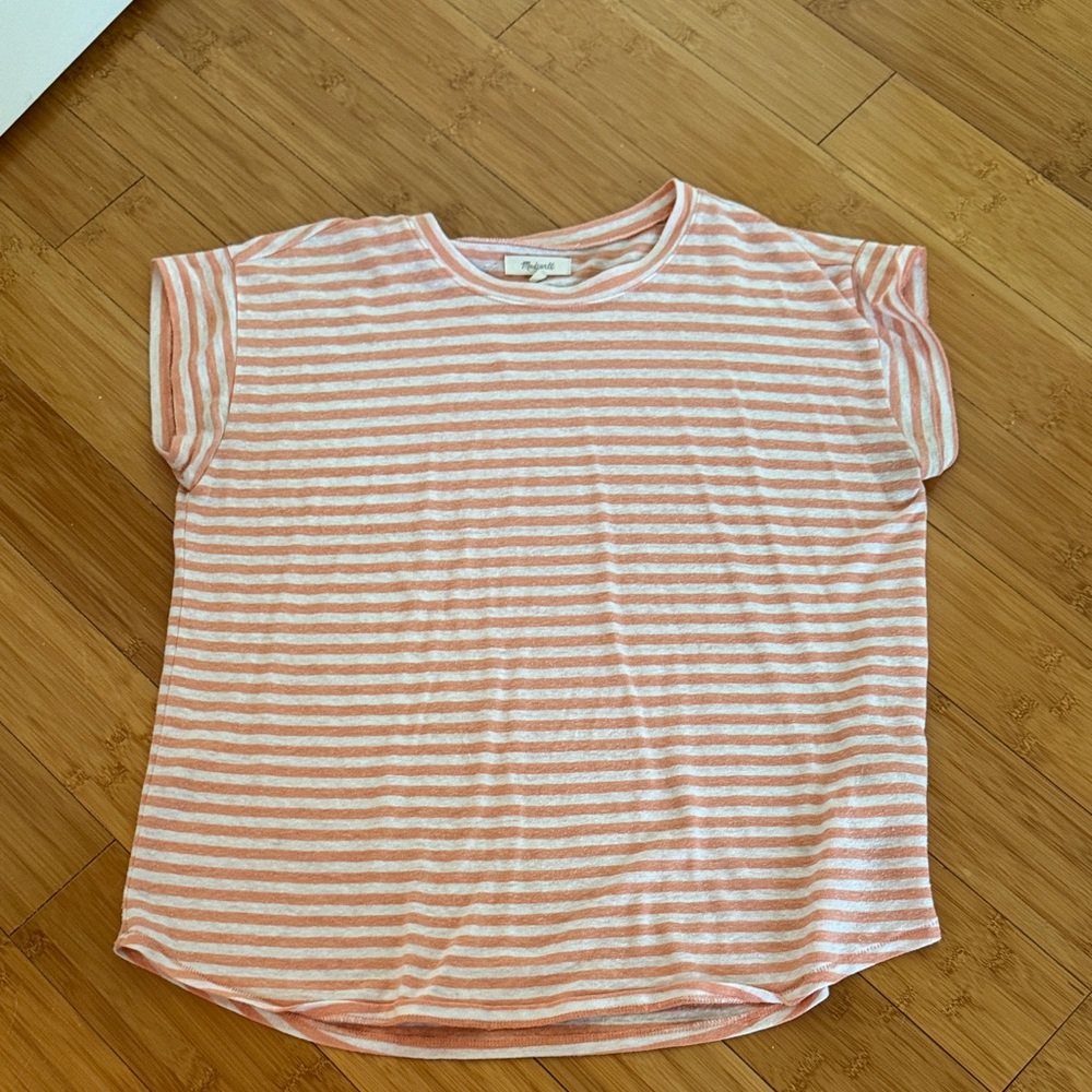 Madewell Pink and White Striped Short Sleeve Tee